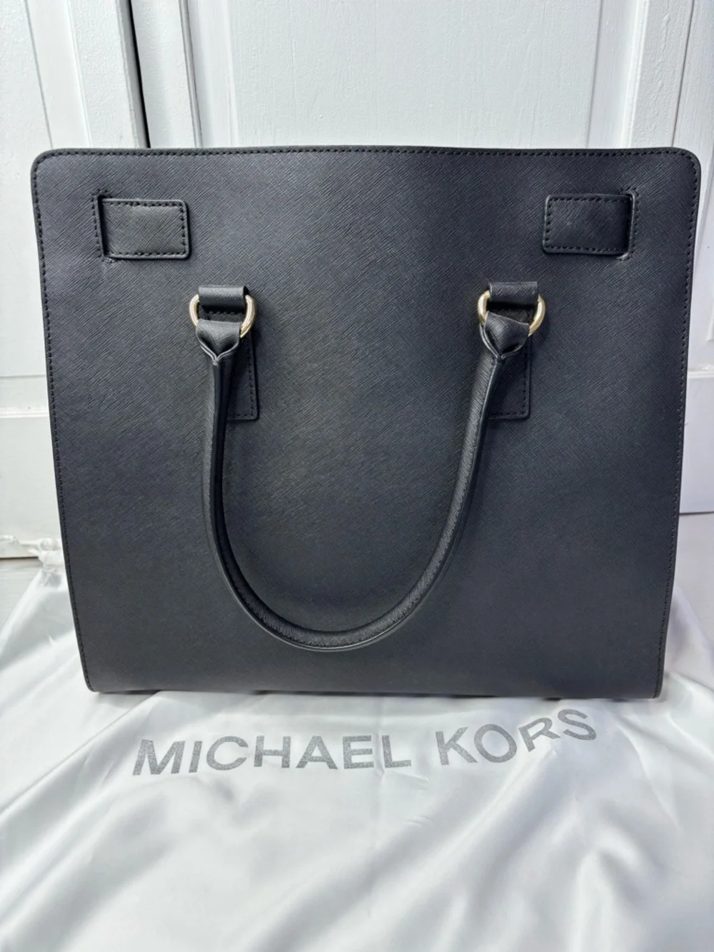 MICHAEL KORS Black Hamilton Saffiano Leather Satchel